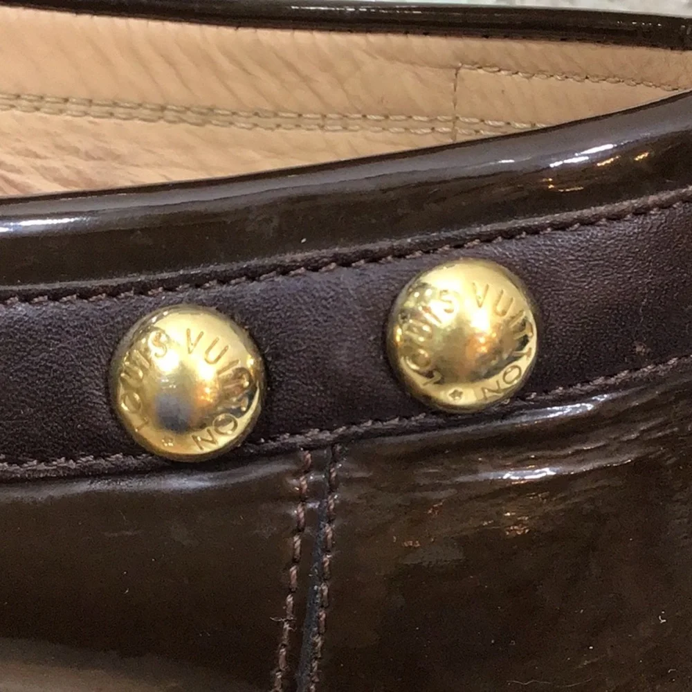 Louis Vuitton Dark Brown patent leather moccasin Loafers with Gold Buckles 37